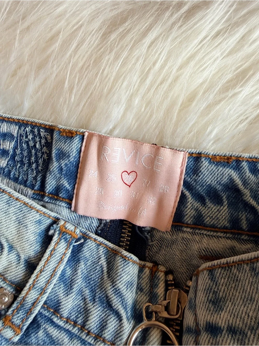 REVICE High-Rise Light Blue Denim Jeans with Front Zip
